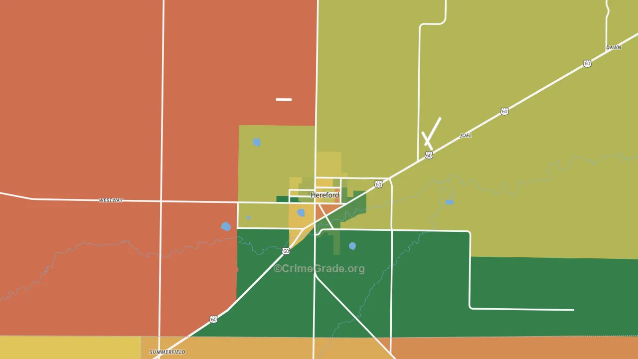 Deaf Smith County, TX Map of Assault Rates