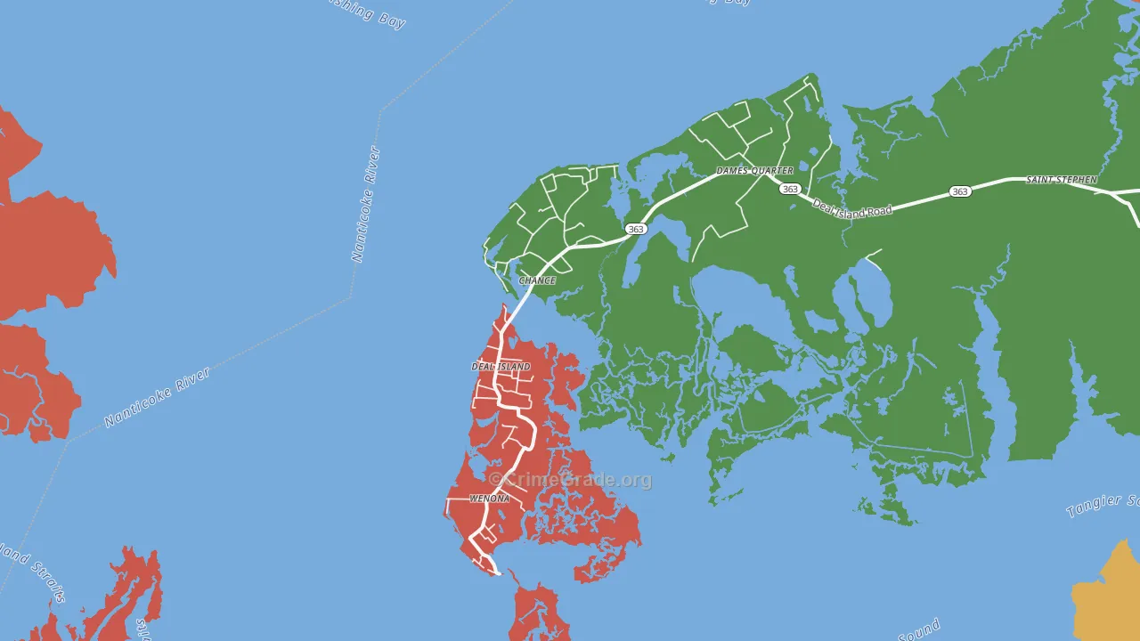 Deal Island, MD Map of Assault Rates