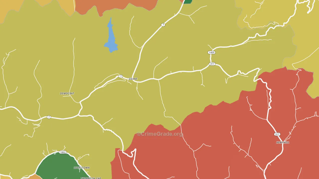 Deane, KY Map of Assault Rates