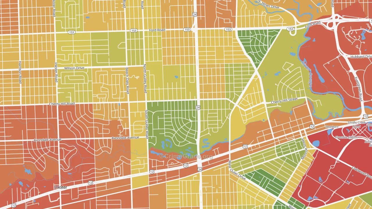 Dearborn Hills, Dearborn, MI Map of Assault Rates