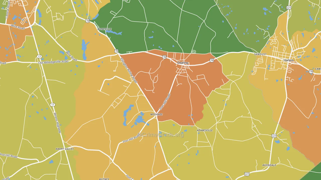 Dearing, GA Map of Assault Rates