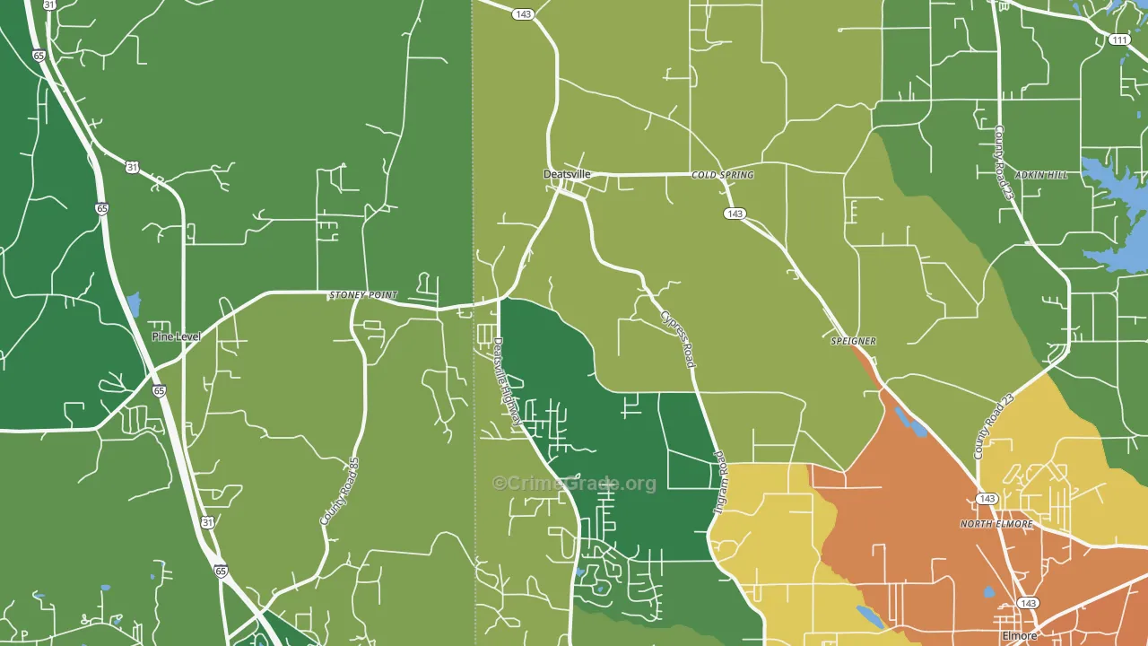 Deatsville, AL Map of Assault Rates