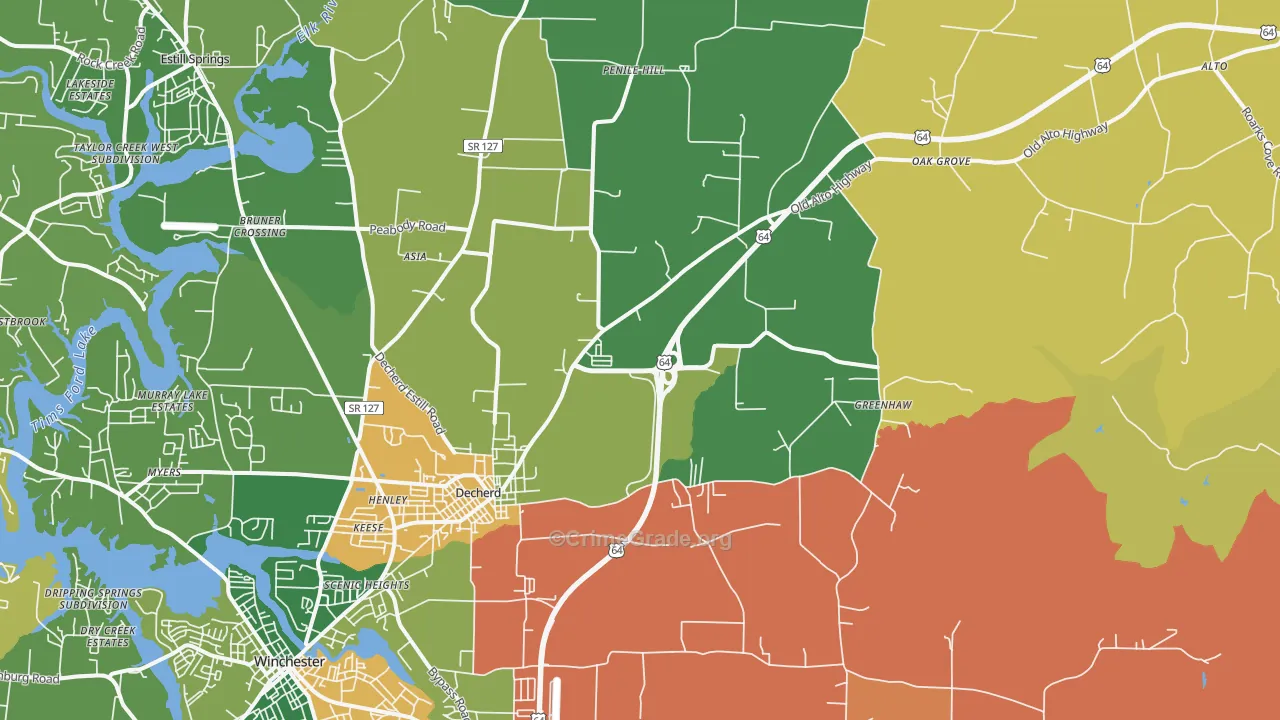 Decherd, TN Map of Assault Rates
