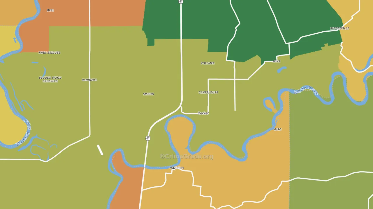 Decker, IN Map of Assault Rates