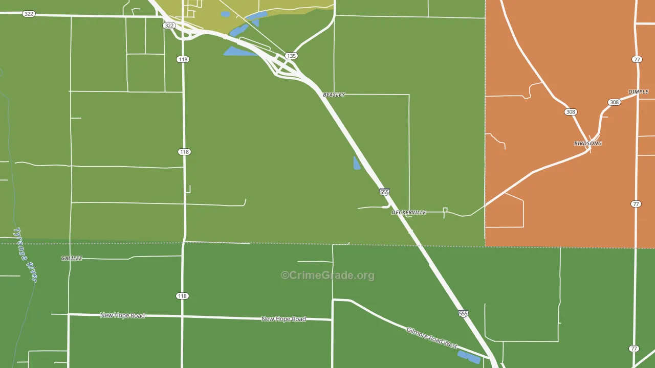 Deckerville, AR Map of Assault Rates