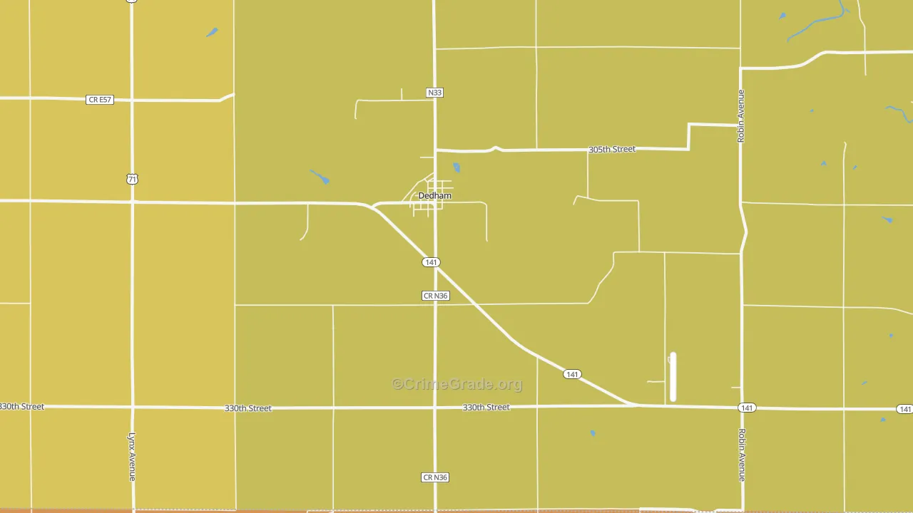Dedham, IA Map of Assault Rates
