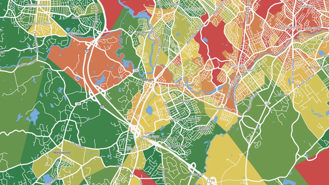 Dedham, MA Map of Assault Rates