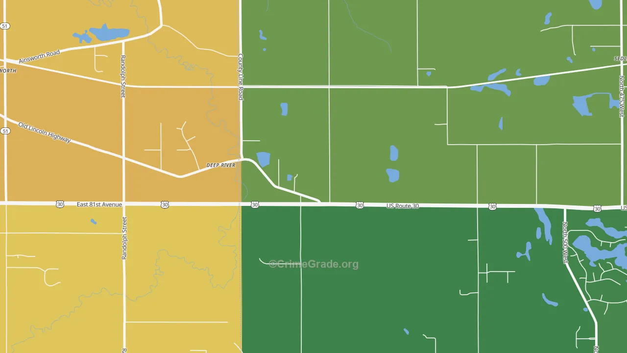 Deep River, IN Map of Assault Rates