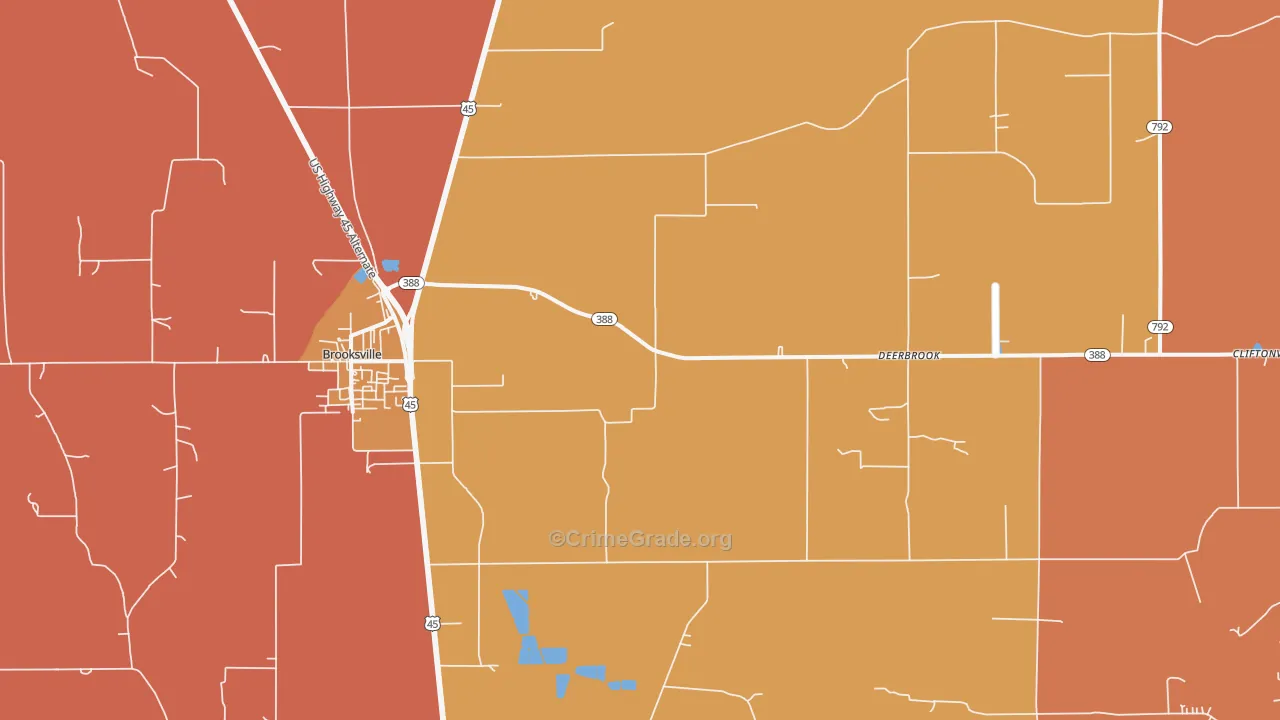 Deerbrook, MS Map of Assault Rates