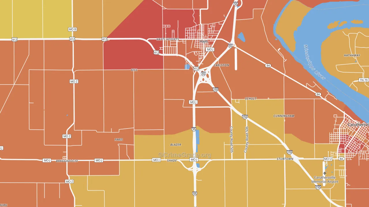 Deering, MO Map of Assault Rates
