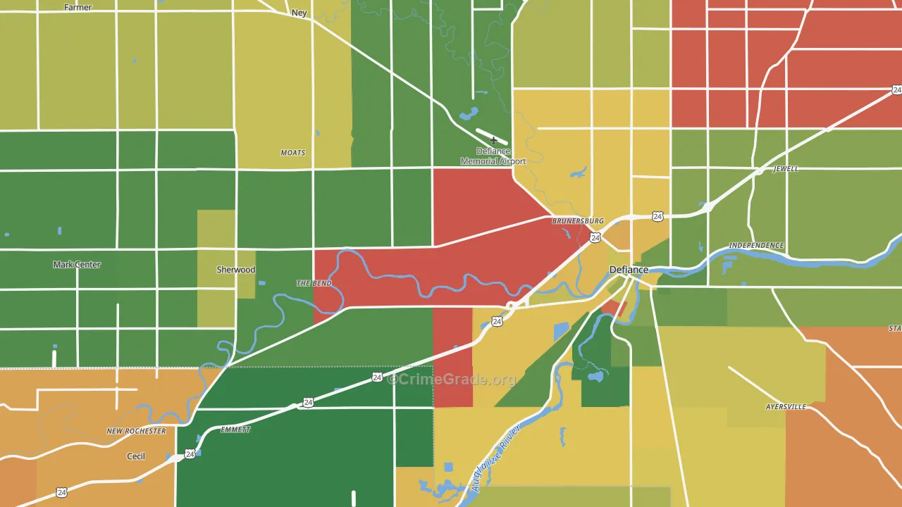 Defiance County, OH Map of Assault Rates