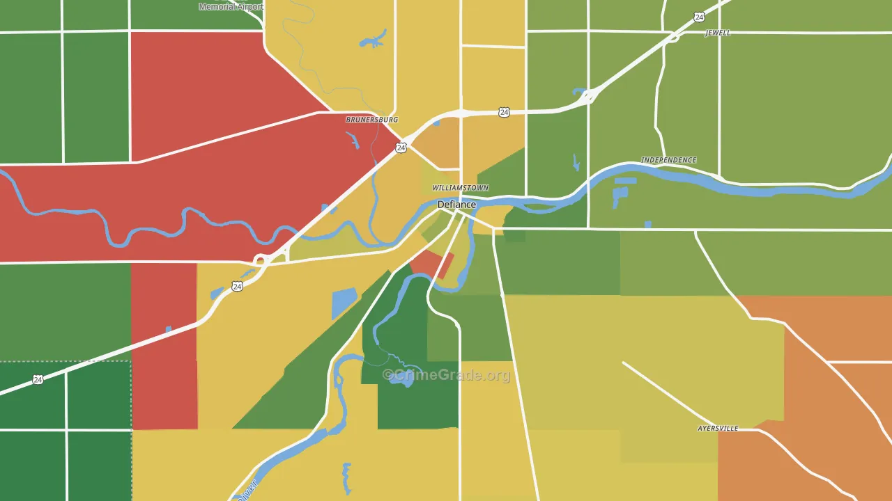 Defiance, OH Map of Assault Rates