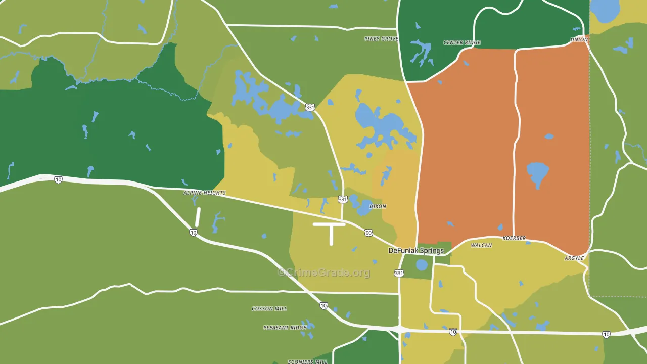 DeFuniak Springs, FL Map of Assault Rates