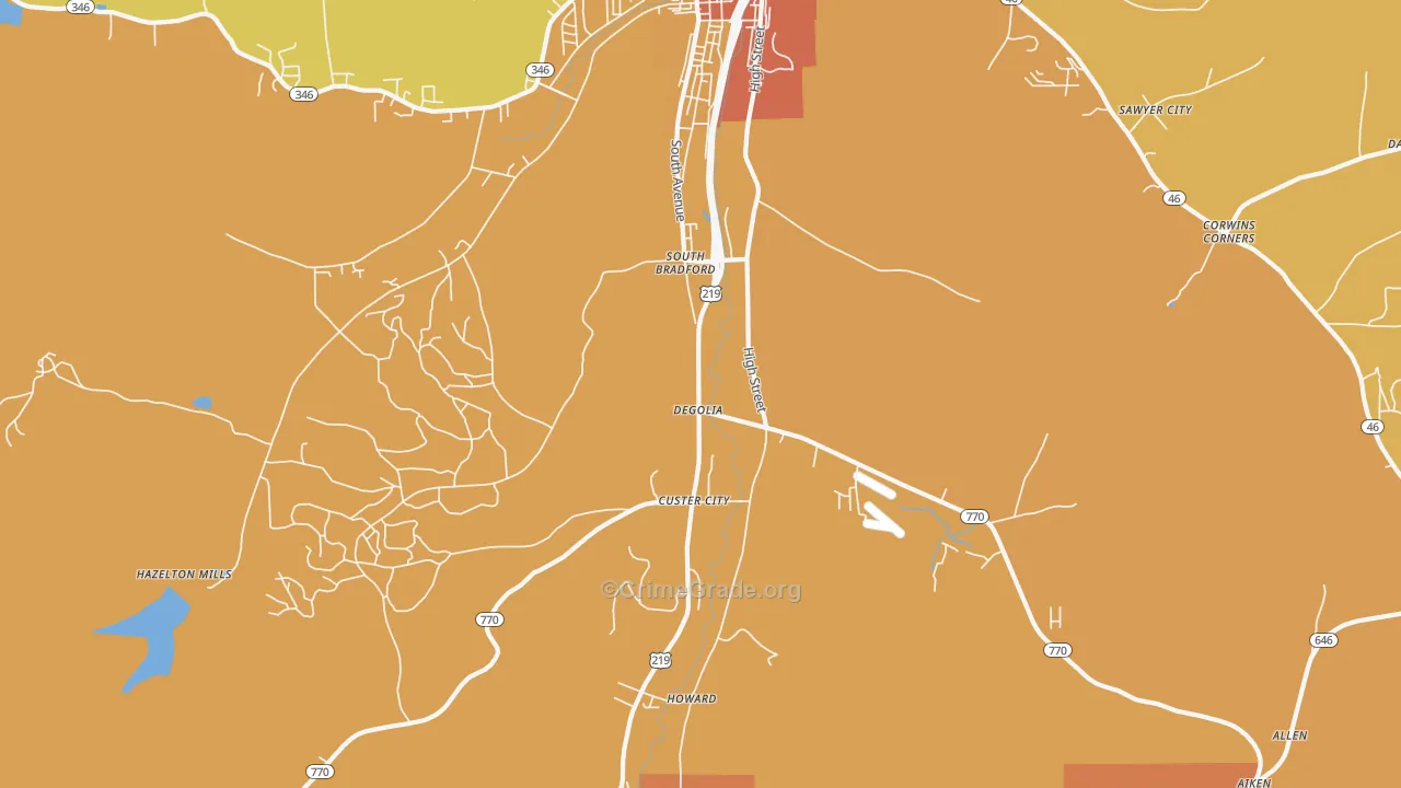 Degolia, PA Map of Assault Rates