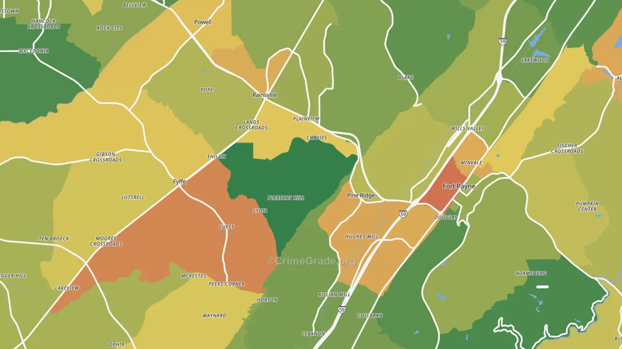 DeKalb County, AL Map of Assault Rates