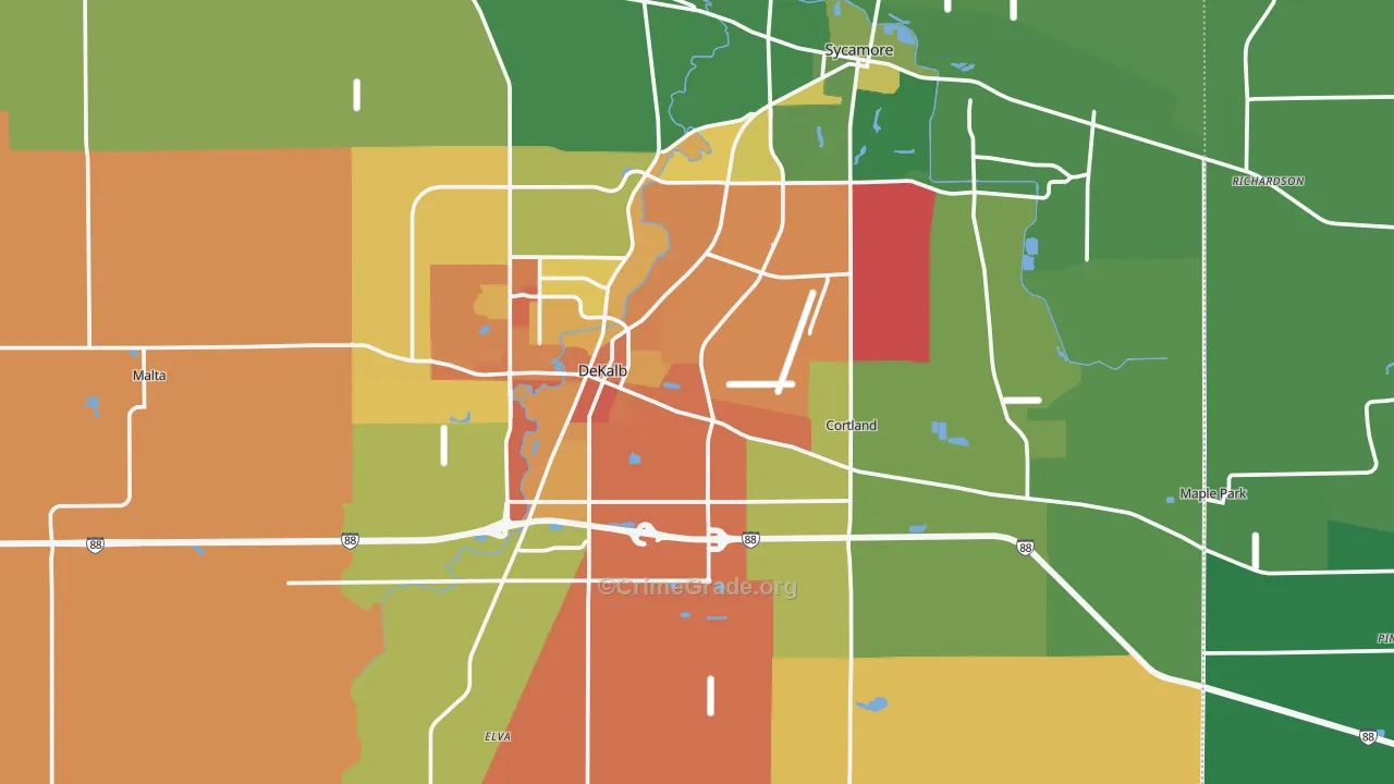 DeKalb County, IL Map of Assault Rates