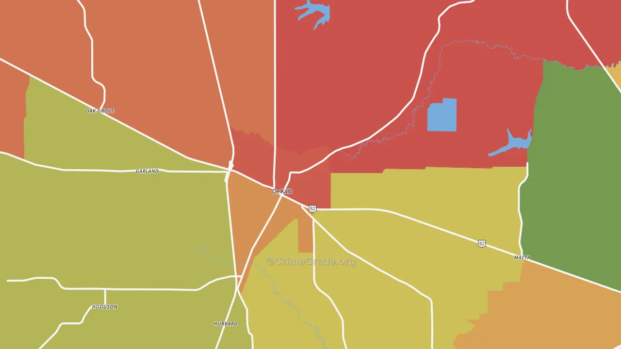 DeKalb, TX Map of Assault Rates
