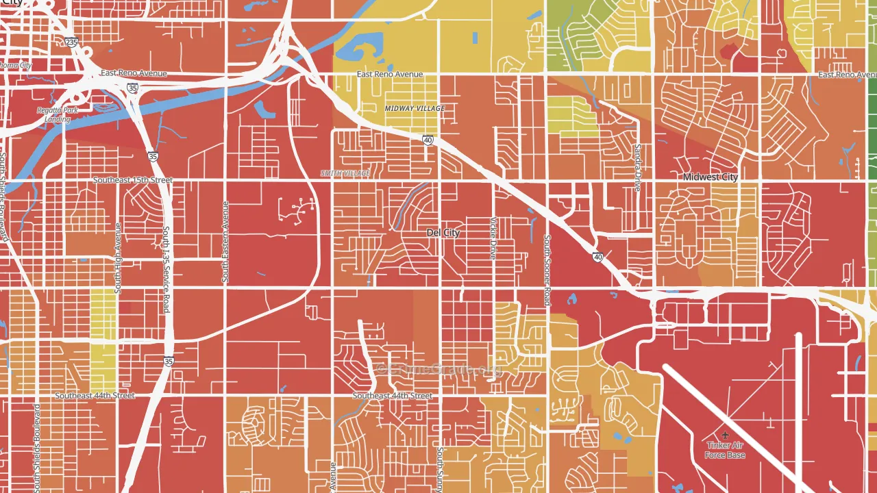 Del City, OK Map of Assault Rates