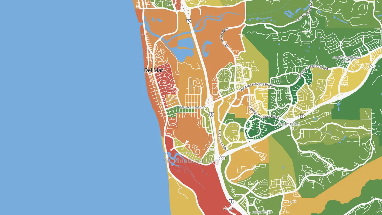 Del Mar Heights, Del Mar, CA Map of Assault Rates