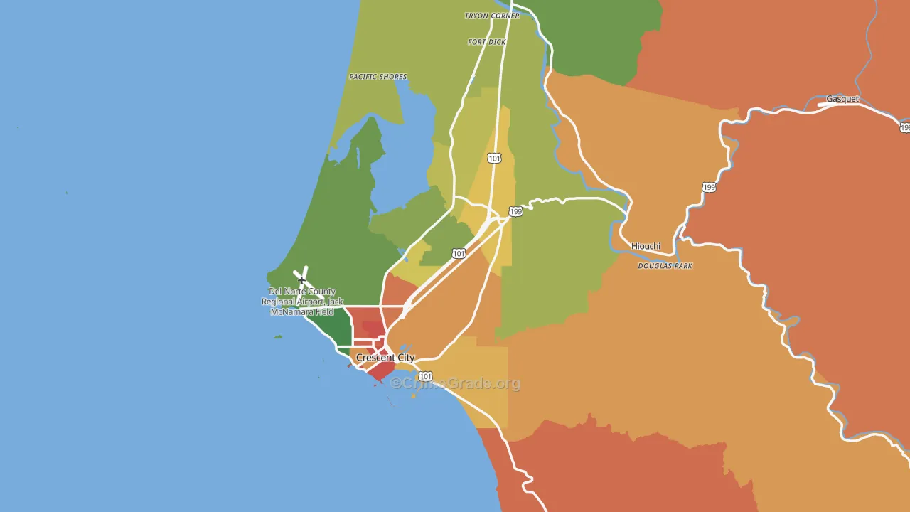 Del Norte County, CA Map of Assault Rates