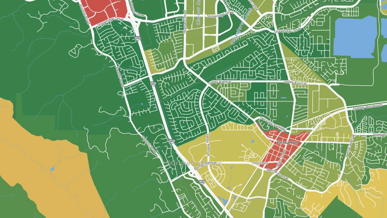 Del Prado, Pleasanton, CA Map of Assault Rates