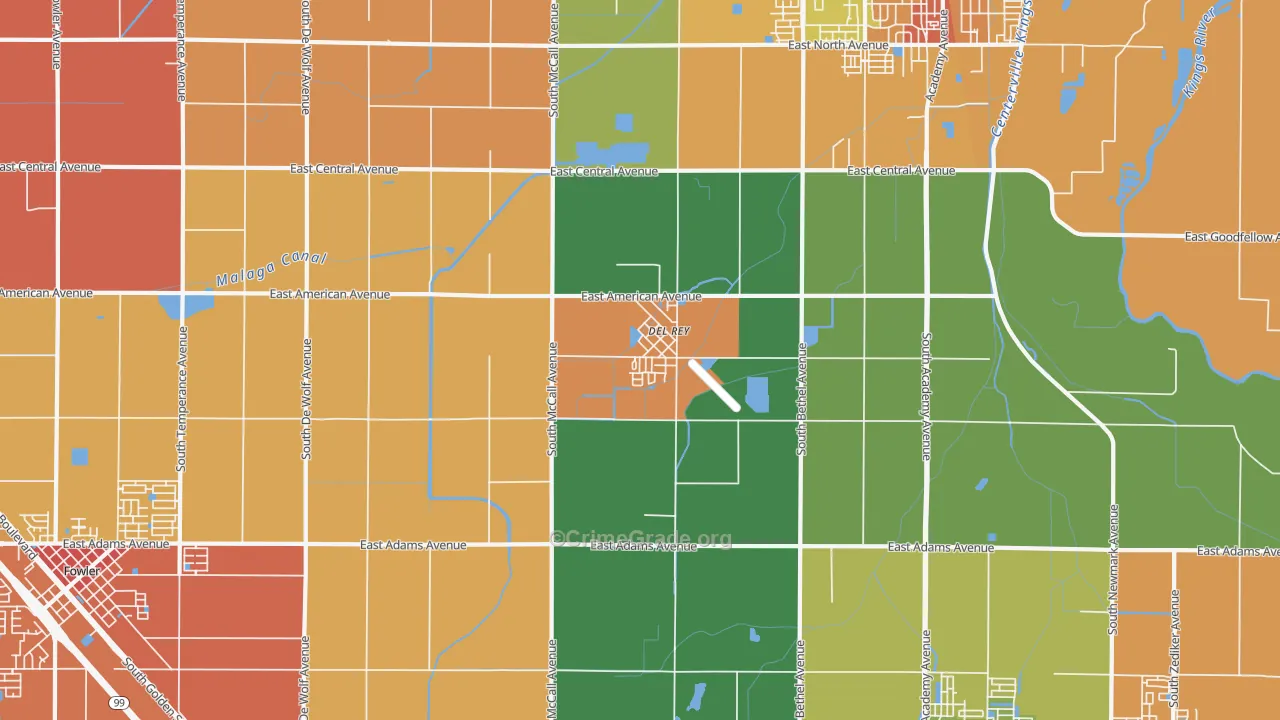 Del Rey, CA Map of Assault Rates