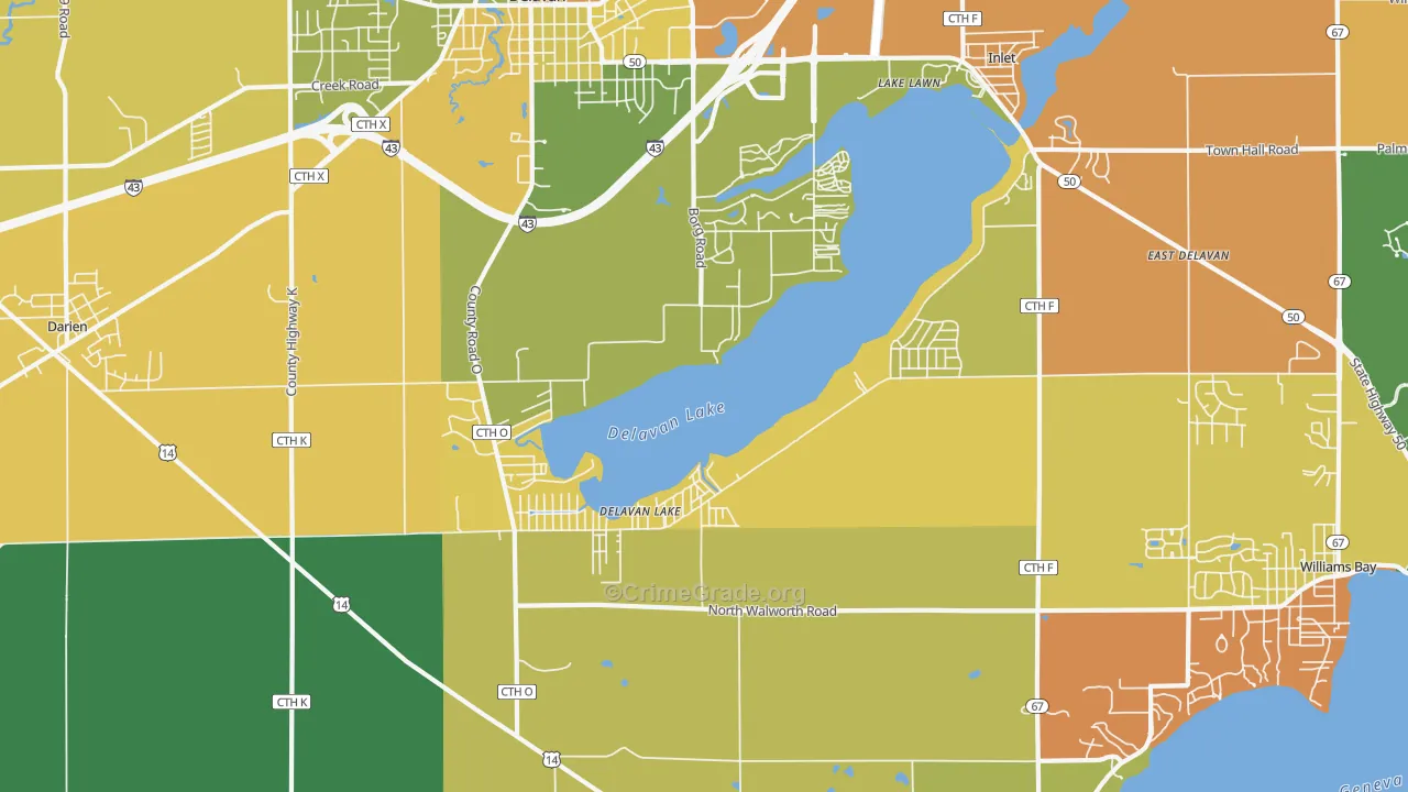 Delavan Lake, WI Map of Assault Rates