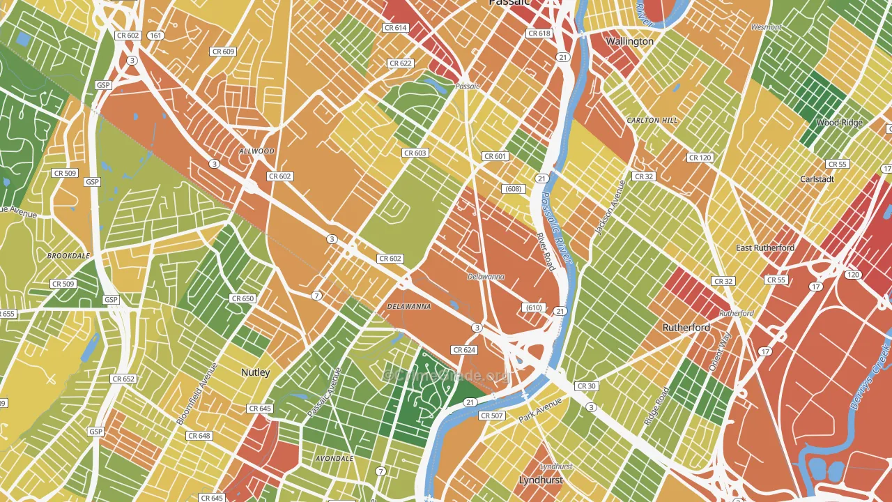 Delawanna, Clifton, NJ Map of Assault Rates