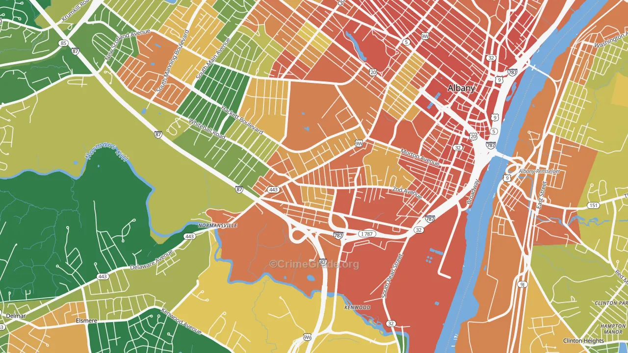 Delaware Avenue, Albany, NY Map of Assault Rates