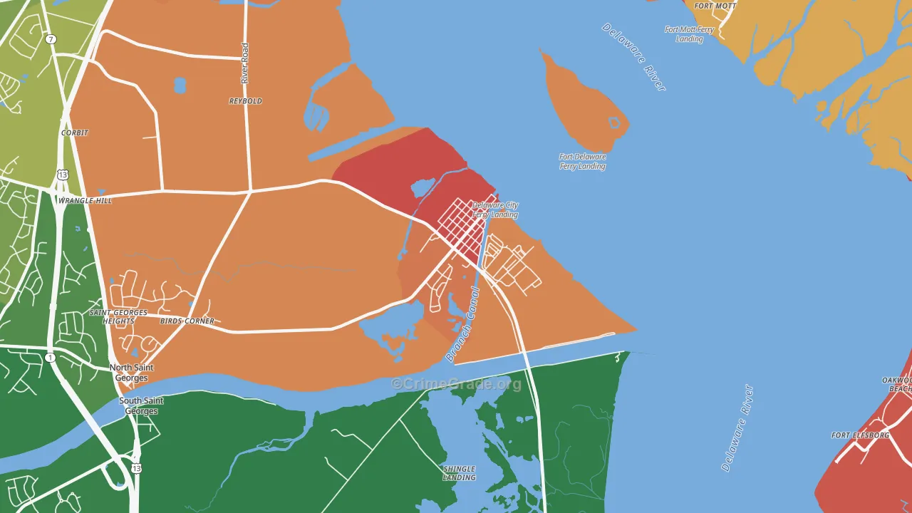 Delaware City, DE Map of Assault Rates
