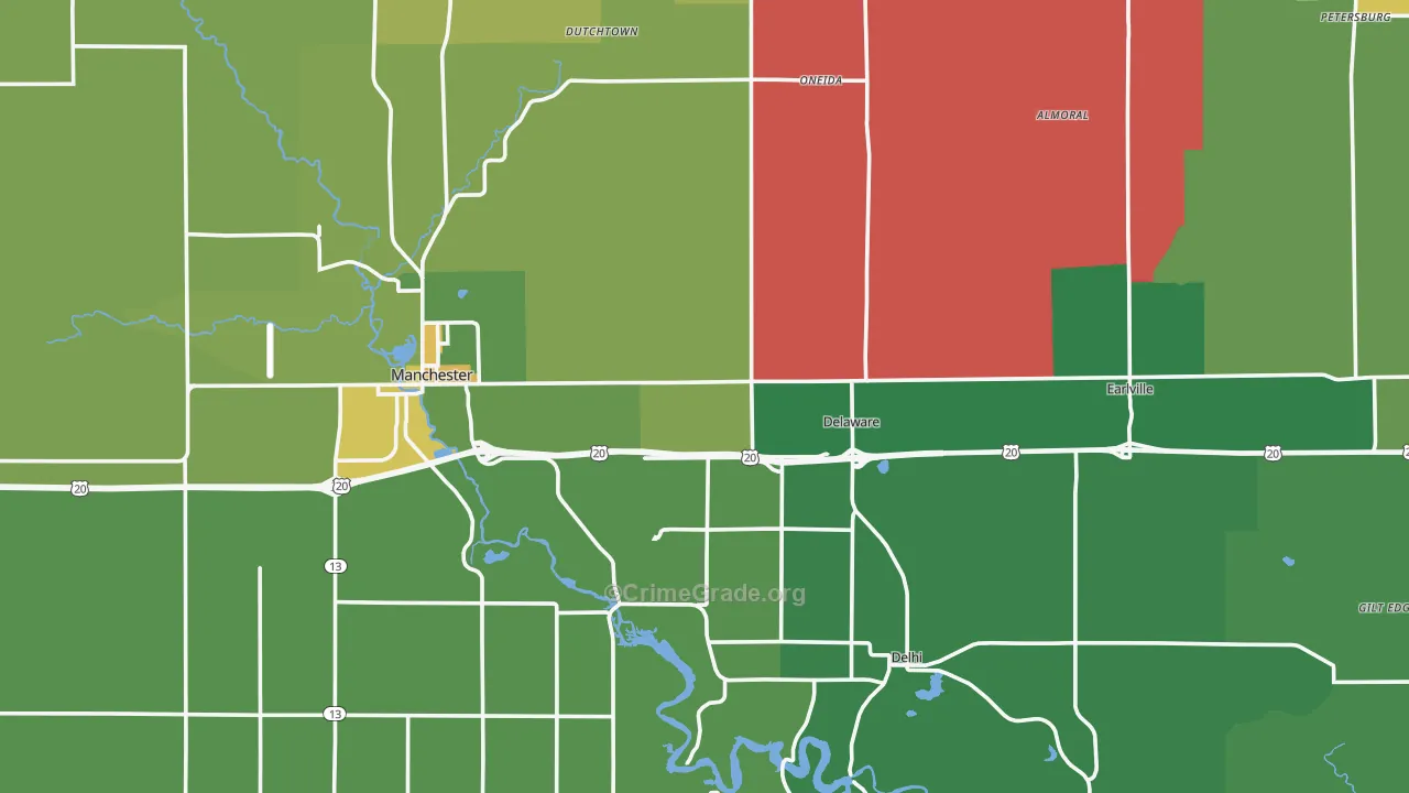 Delaware County, IA Map of Assault Rates