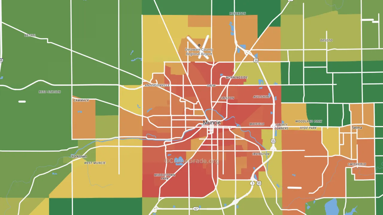 Delaware County, IN Map of Assault Rates