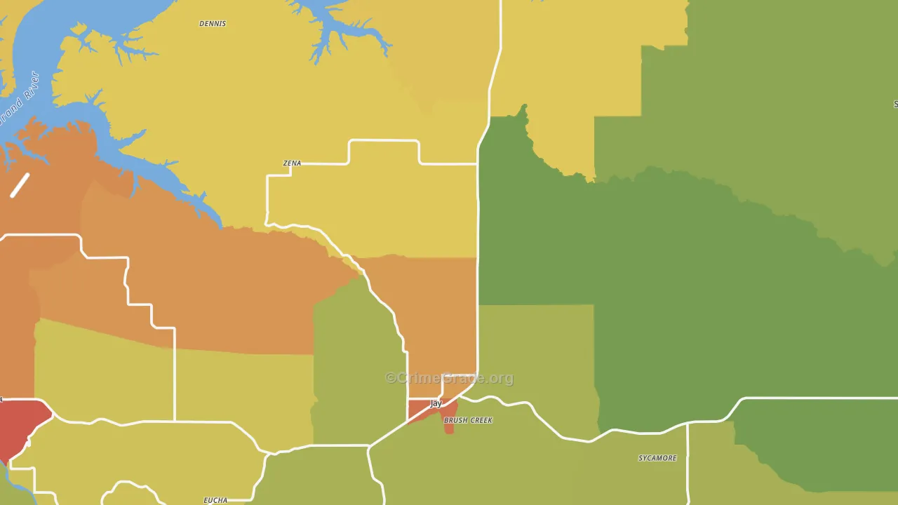 Delaware County, OK Map of Assault Rates