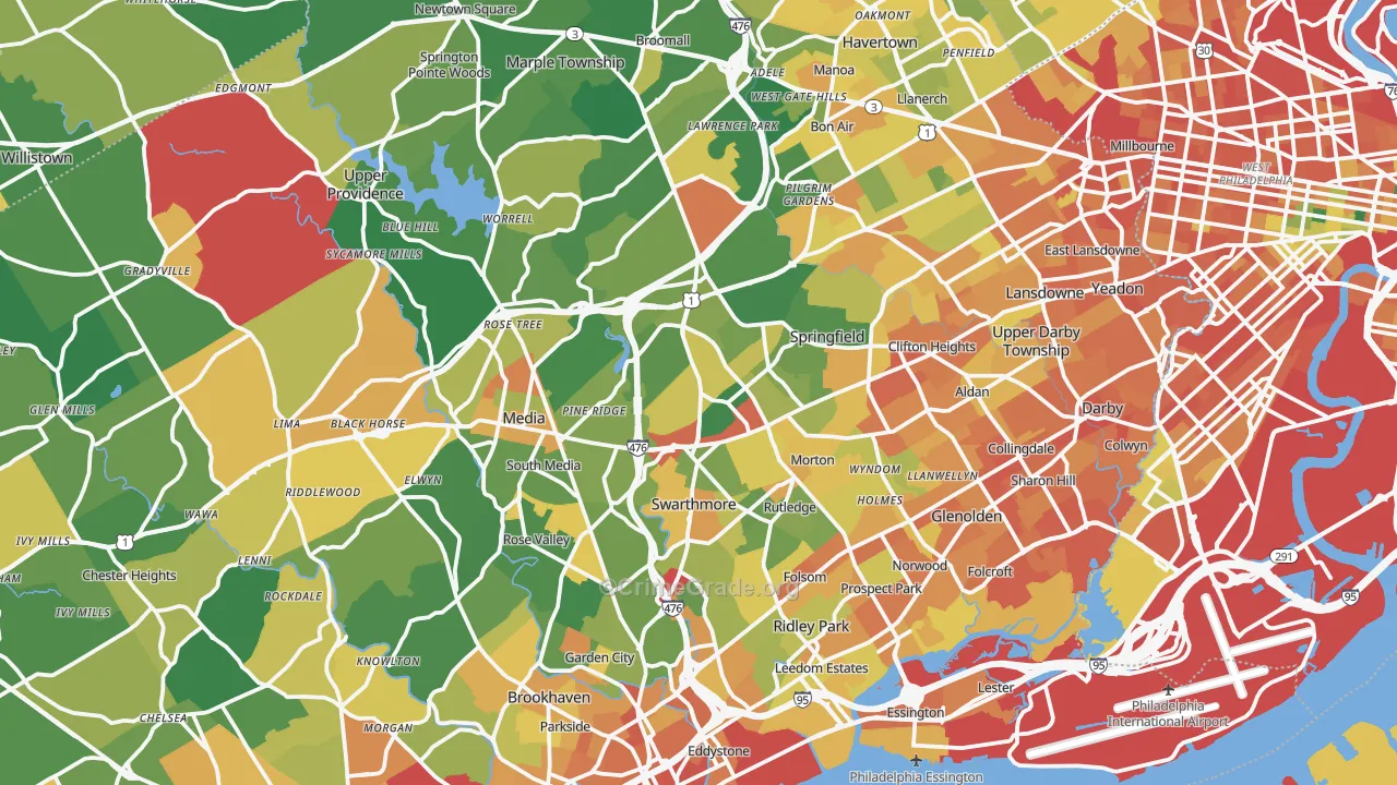 Delaware County, PA Map of Assault Rates
