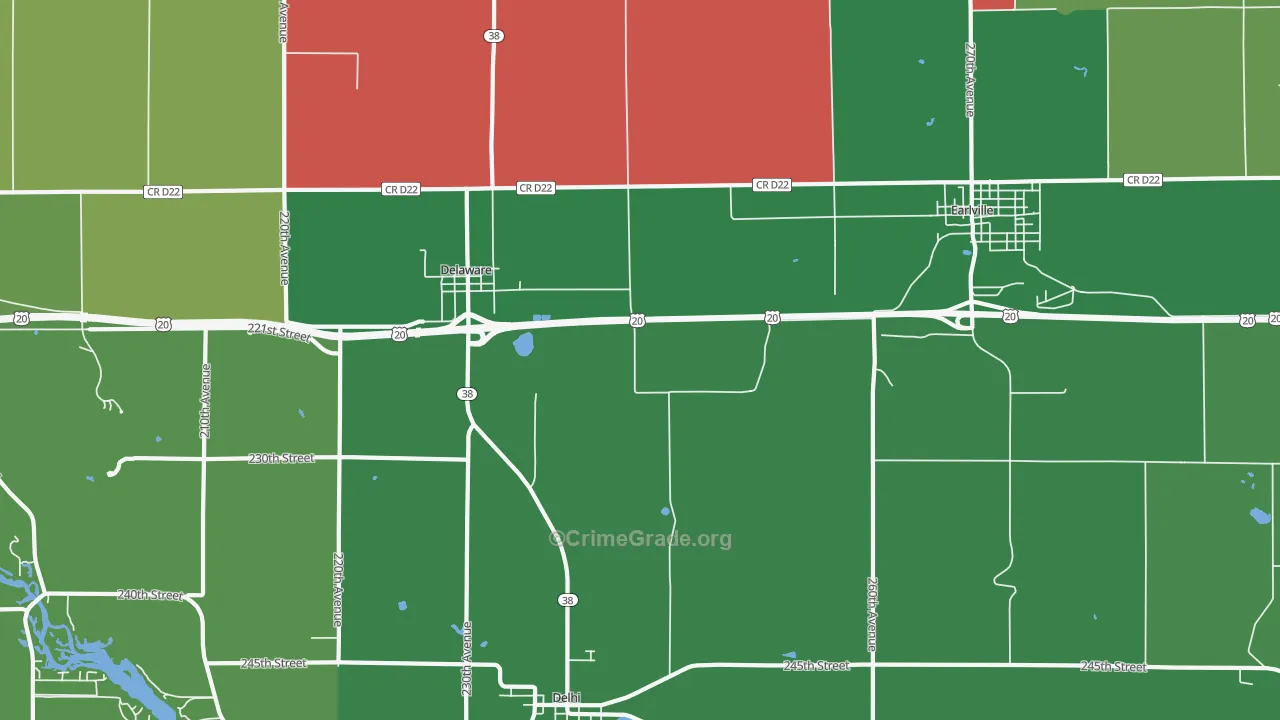 Delaware, IA Map of Assault Rates