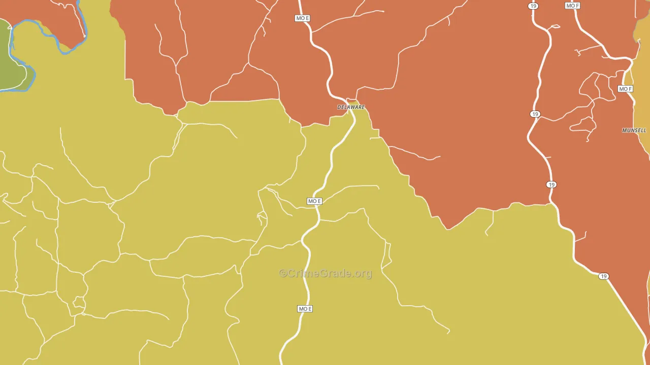 Delaware, MO Map of Assault Rates