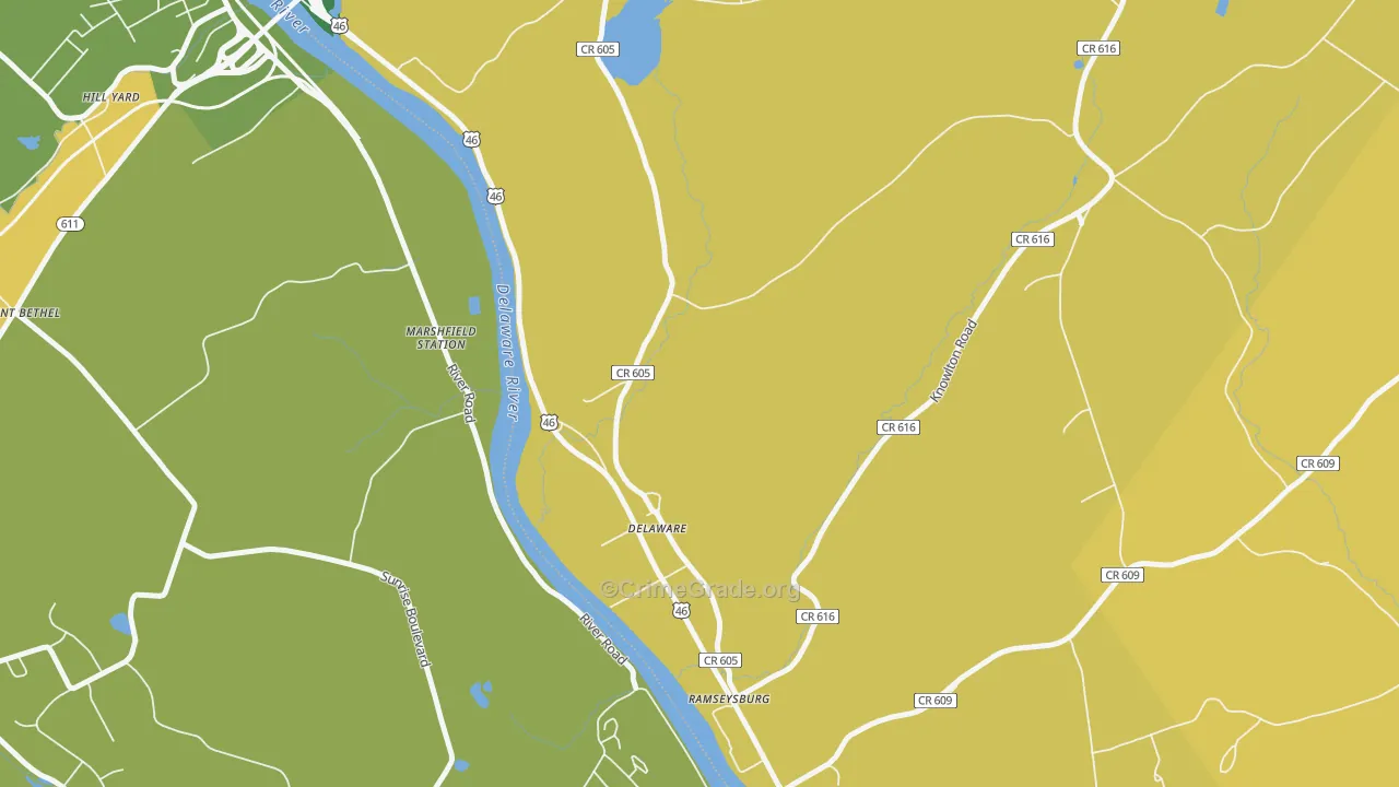 Delaware, NJ Map of Assault Rates