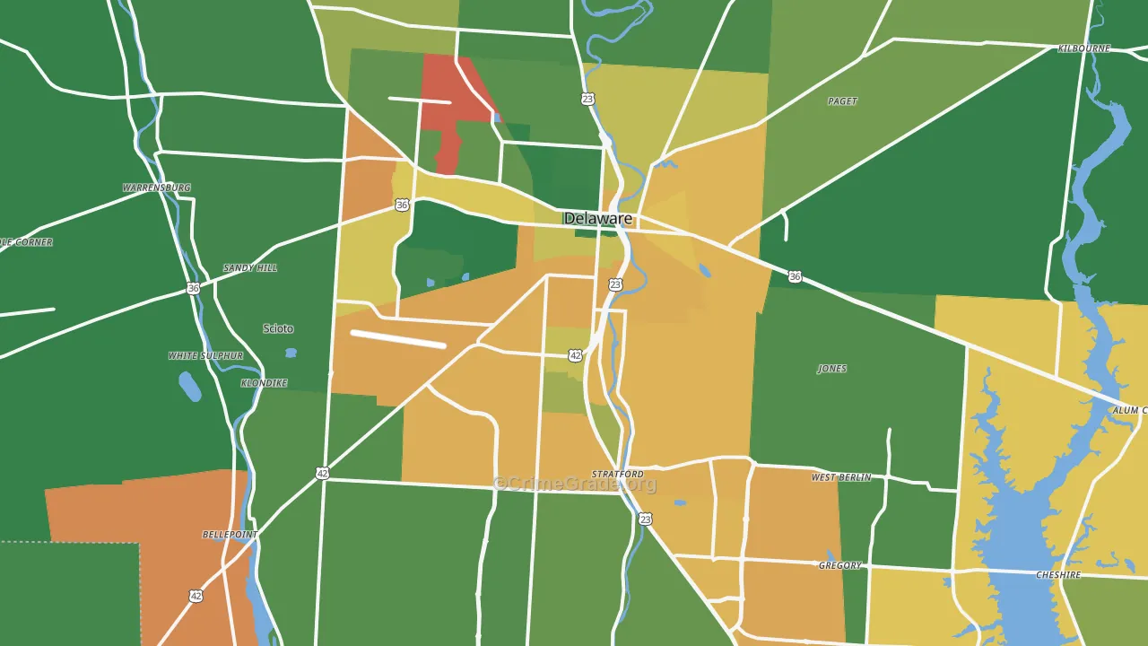 Delaware, OH Map of Assault Rates