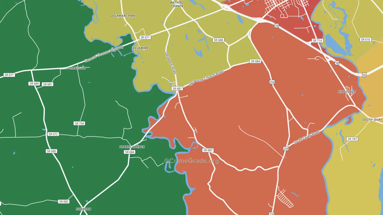 Delaware, VA Map of Assault Rates
