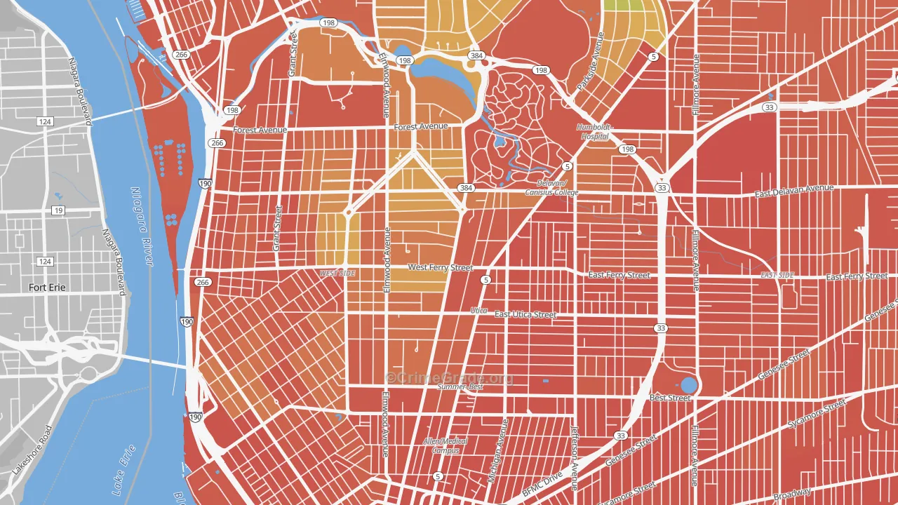 Delaware-West Ferry, Buffalo, NY Map of Assault Rates