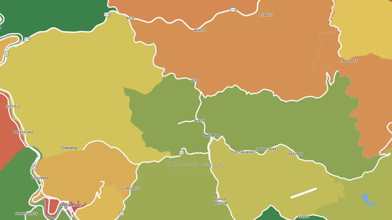 Delbarton, WV Map of Assault Rates
