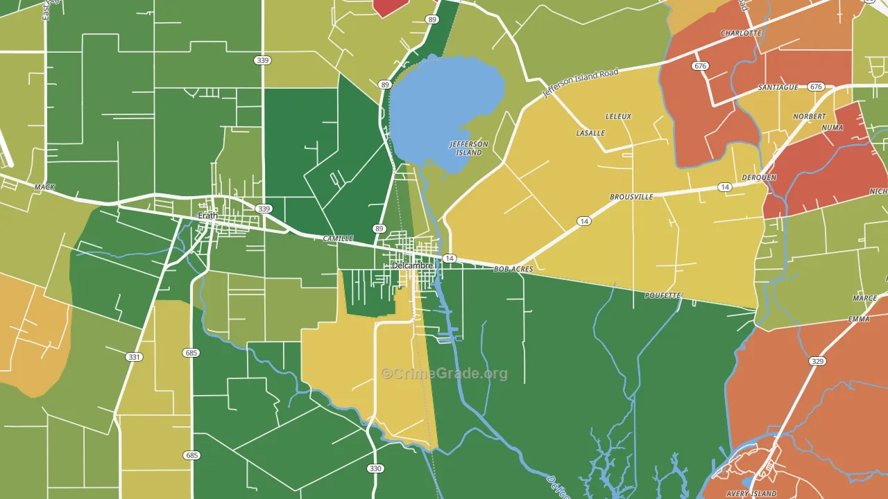 Delcambre, LA Map of Assault Rates