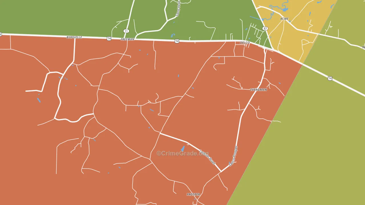 Delco, NC Map of Assault Rates