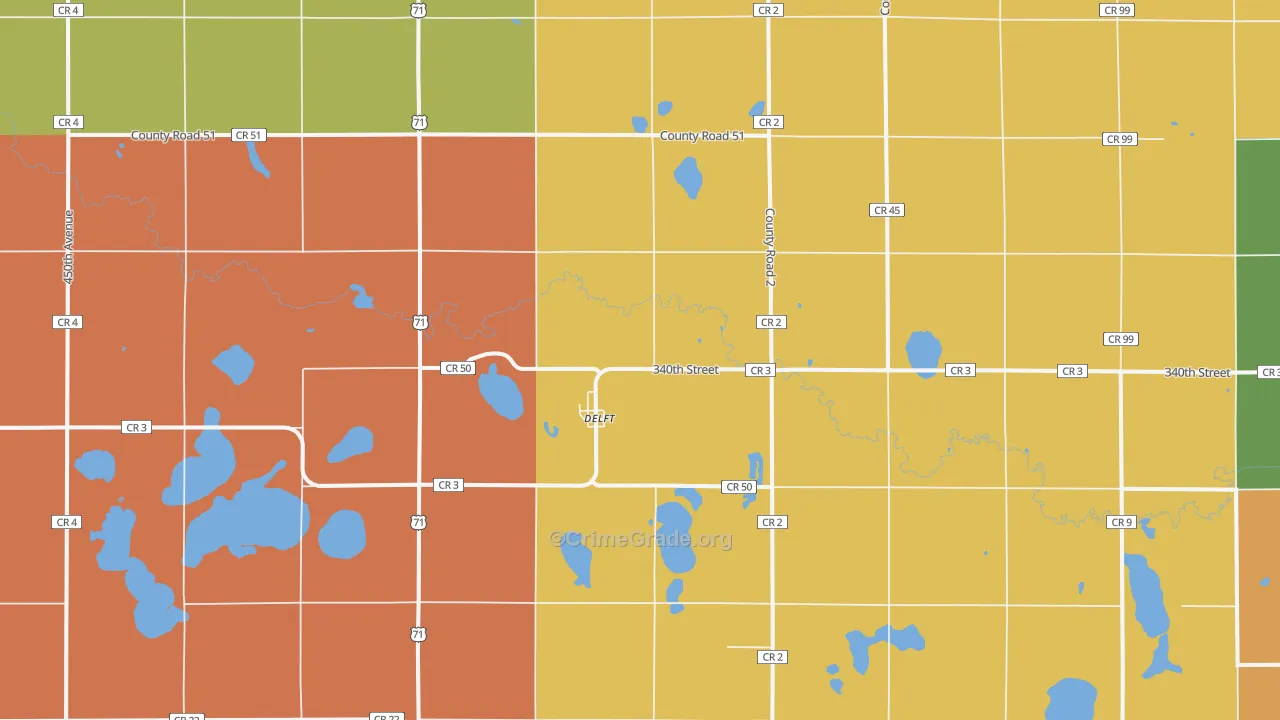 Delft, MN Map of Assault Rates