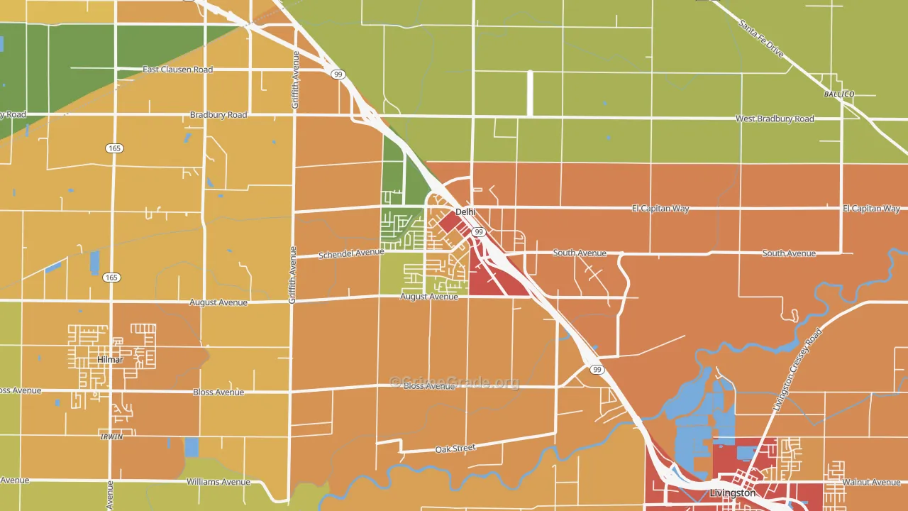 Delhi, CA Map of Assault Rates