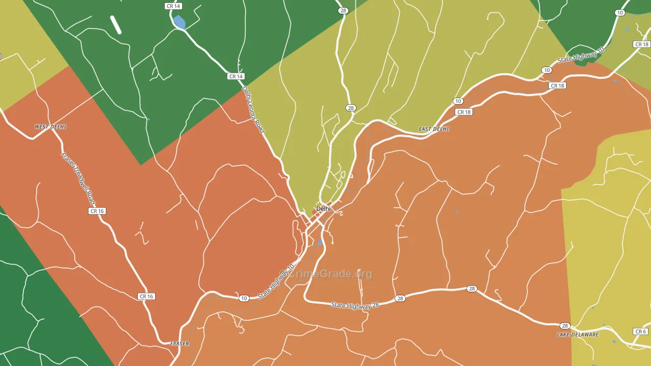 Delhi, NY Map of Assault Rates