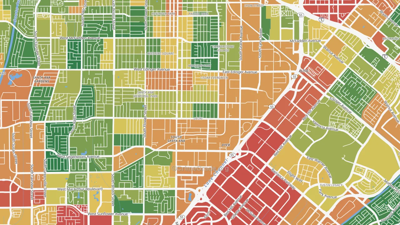 Delhi, Santa Ana, CA Map of Assault Rates