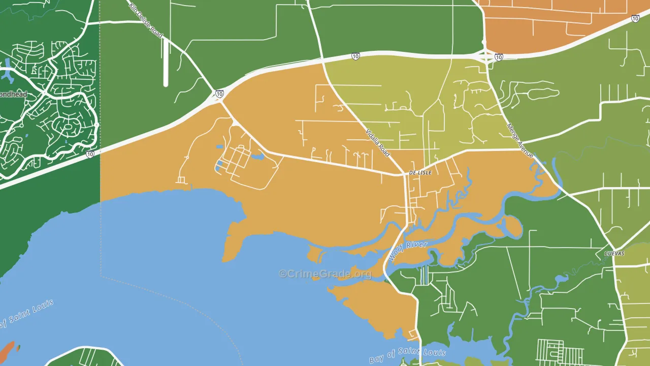 DeLisle, MS Map of Assault Rates