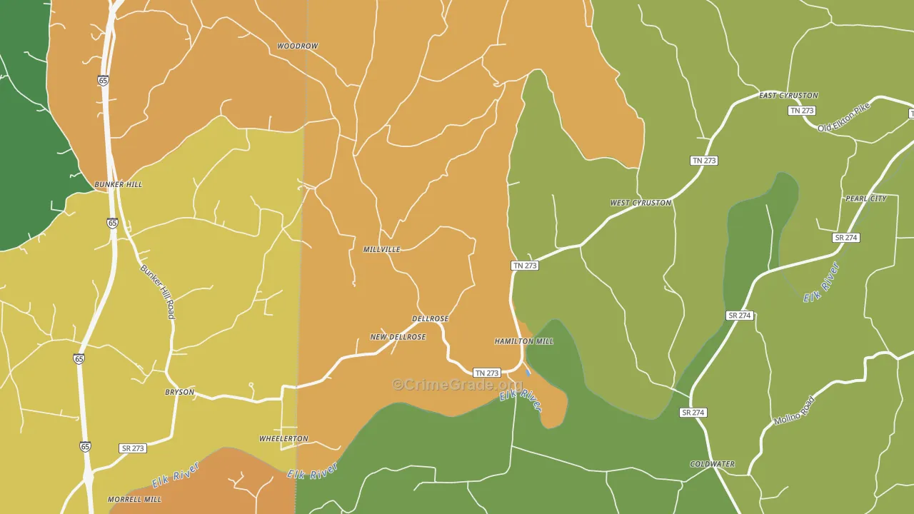 Dellrose, TN Map of Assault Rates