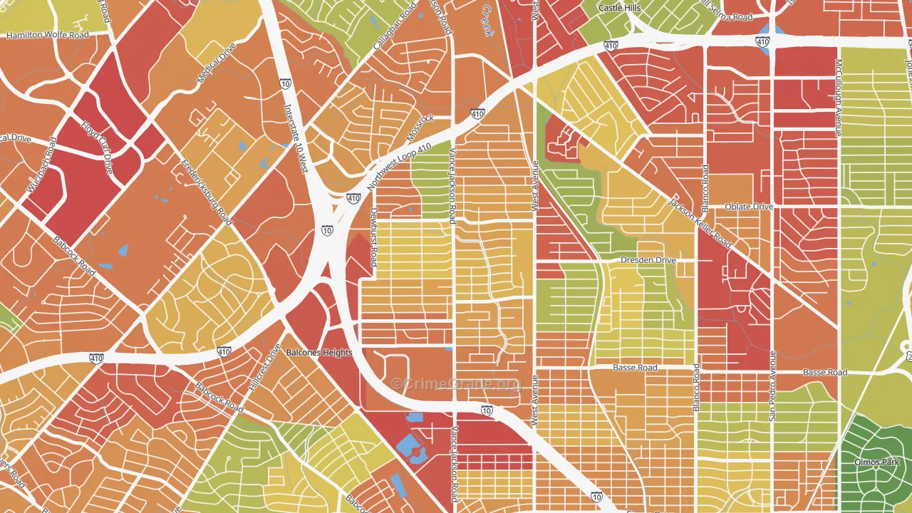 Dellview Area, San Antonio, TX Map of Assault Rates